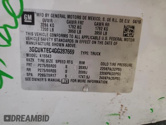 ✅ 2016 Chevrolet Silverado 1500 High Country • VIN: 3GCUKTEC4GG287669 • Lot: 89904475. Listed on Copart with 184,700 mi. Free auction sales archive from the USA and detailed vehicle history report at DreamBid. Image 13.