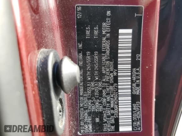 ✅ 2017 Toyota Highlander Hybrid Limited • VIN: 5TDDGRFH2HS021729 • Lot: 82463695. Listed on Copart with Not provided. Free auction sales archive from the USA and detailed vehicle history report at DreamBid. Image 13.