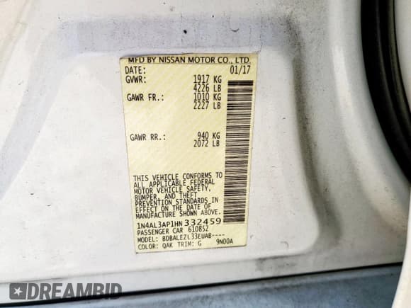 ✅ 2017 Nissan Altima S • VIN: 1N4AL3AP1HN332459 • Lot: 87165555. Wystawiony na Copart z przebiegiem 90 148 mil. Bezpłatny archiwum sprzedaży aukcyjnych z USA i szczegółowy raport historii pojazdu na DreamBid. Zdjęcie 12.