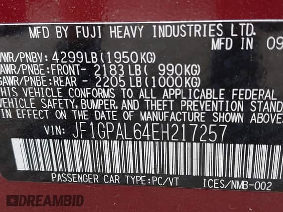 2014 Subaru Impreza Special Sports Premium с VIN JF1GPAL64EH217257, выставлен на аукционе IAAI как лот 42972601 с пробегом 113 389 миль миль и . История ставок и продаж доступна на DreamBid. Изображение 9.