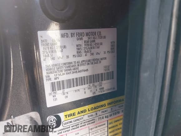 ✅ 2017 Ford Expedition Max XLT • VIN: 1FMJK1HT3HEA07845 • Лот: 41344497. Опубликован ранее на IAAI с пробегом 143 563 миль. Бесплатный доступ к архиву аукционных продаж из США и подробный отчёт об истории автомобиля на DreamBid. Изображение 9.