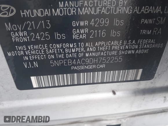 ✅ 2013 Hyundai Sonata GL • VIN: 5NPEB4AC9DH752255 • Lot: 41121737. Listed on IAAI with 151,005 mi. Free auction sales archive from the USA and detailed vehicle history report at DreamBid. Image 9.