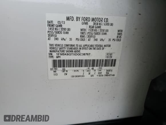 ✅ 2013 Ford Explorer Sport • VIN: 1FM5K8GTXDGC38767 • Lot: 90451805. Wystawiony na Copart z przebiegiem 166 948 mil. Bezpłatny archiwum sprzedaży aukcyjnych z USA i szczegółowy raport historii pojazdu na DreamBid. Zdjęcie 13.