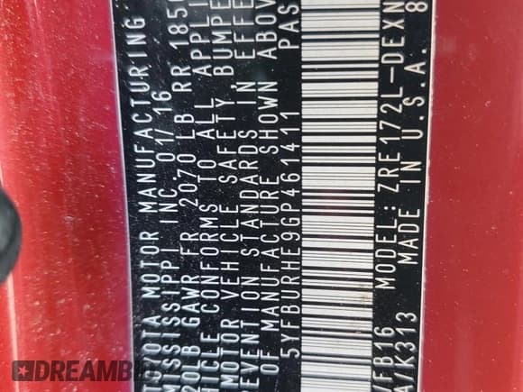 ✅ 2016 Toyota Corolla L • VIN: 5YFBURHE9GP461411 • Lot: 76647403. Listed on Copart with 114,610 mi. Free auction sales archive from the USA and detailed vehicle history report at DreamBid. Image 12.