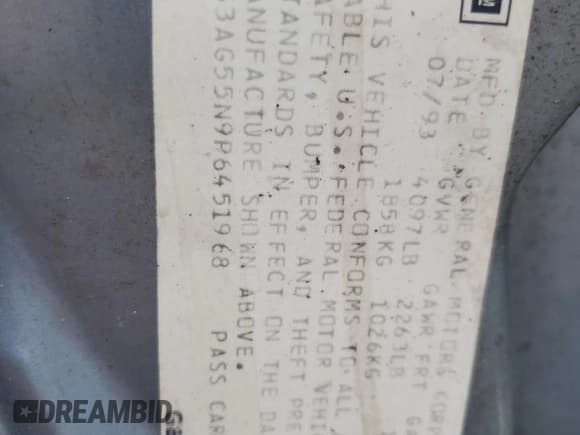 ✅ 1993 Oldsmobile Cutlass Ciera S • VIN: 1G3AG55N9P6451968 • Lot: 72746634. Wystawiony na Copart z przebiegiem 88 151 mil. Bezpłatny archiwum sprzedaży aukcyjnych z USA i szczegółowy raport historii pojazdu na DreamBid. Zdjęcie 12.