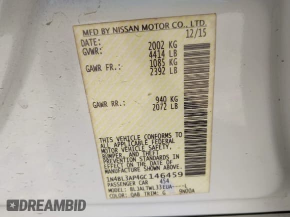 ✅ 2016 Nissan Altima SL • VIN: 1N4BL3AP4GC146459 • Лот: 43443927. Опубликован ранее на IAAI с пробегом 169 882 миль. Бесплатный доступ к архиву аукционных продаж из США и подробный отчёт об истории автомобиля на DreamBid. Изображение 9.