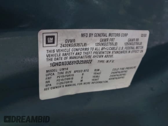 ✅ 2000 Oldsmobile Silhouette GL • VIN: 1GHDX03E8YD259922 • Лот: 41620462. Опубликован ранее на IAAI с пробегом 232 387 миль. Бесплатный доступ к архиву аукционных продаж из США и подробный отчёт об истории автомобиля на DreamBid. Изображение 9.