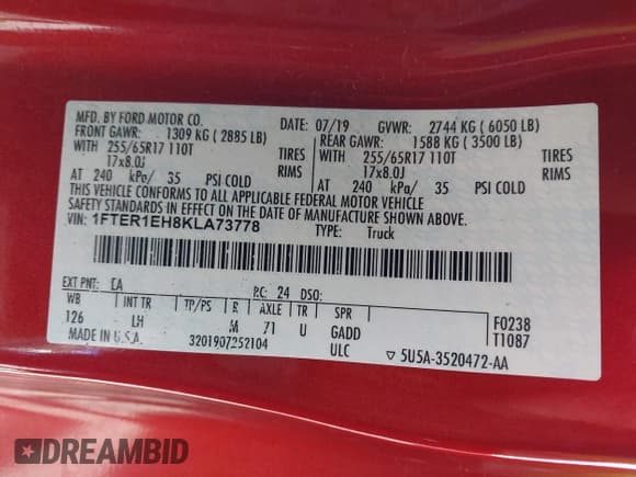 ✅ 2019 Ford Ranger XL • VIN: 1FTER1EH8KLA73778 • Лот: 41823342. Опубликован ранее на IAAI с пробегом 74 130 миль. Бесплатный доступ к архиву аукционных продаж из США и подробный отчёт об истории автомобиля на DreamBid. Изображение 9.