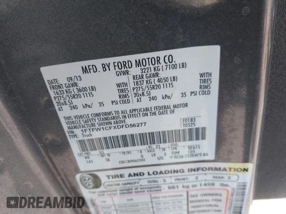 ✅ 2013 Ford F-150 XLT • VIN: 1FTFW1CFXDFD56277 • Lot: 43078666. Listed on IAAI with 111,115 mi. Free auction sales archive from the USA and detailed vehicle history report at DreamBid. Image 9.