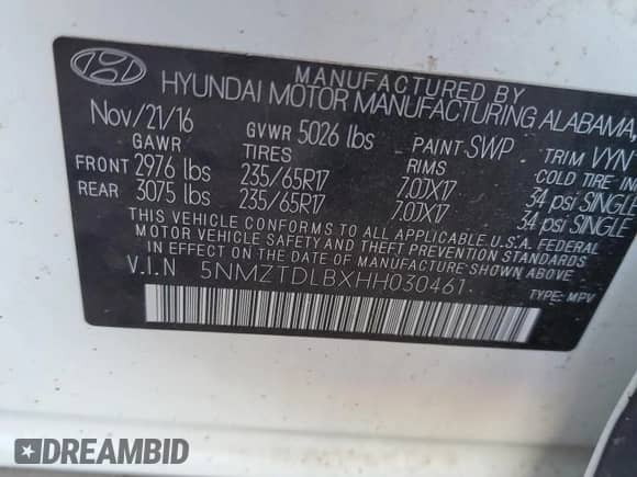 2017 Hyundai Santa Fe 2.4L с VIN 5NMZTDLBXHH030461, выставлен на аукционе Copart как лот 90669895 с пробегом 164 621 миль миль и Чистый • Clean title. История ставок и продаж доступна на DreamBid. Изображение 13.