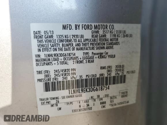 ✅ 2013 Lincoln MKS • VIN: 1LNHL9EK3DG618754 • Лот: 67368535. Опубликован ранее на Copart с пробегом 65 807 миль. Бесплатный доступ к архиву аукционных продаж из США и подробный отчёт об истории автомобиля на DreamBid. Изображение 13.