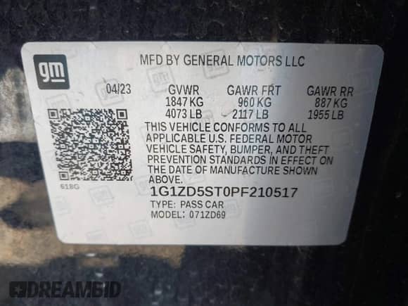 2023 Chevrolet Malibu LT z VIN 1G1ZD5ST0PF210517, wystawiony jako IAAI lot #43603730 z przebiegiem 76 940 mil mil oraz . Historia ofert i sprzedaży dostępna na DreamBid. Obrazek 9.