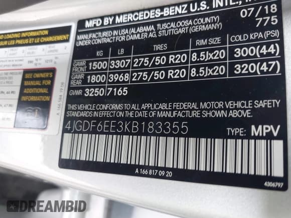 ✅ 2019 Mercedes-Benz GLS 450 • VIN: 4JGDF6EE3KB183355 • Lot: 42650599. Listed on IAAI with 70,537 mi. Free auction sales archive from the USA and detailed vehicle history report at DreamBid. Image 9.