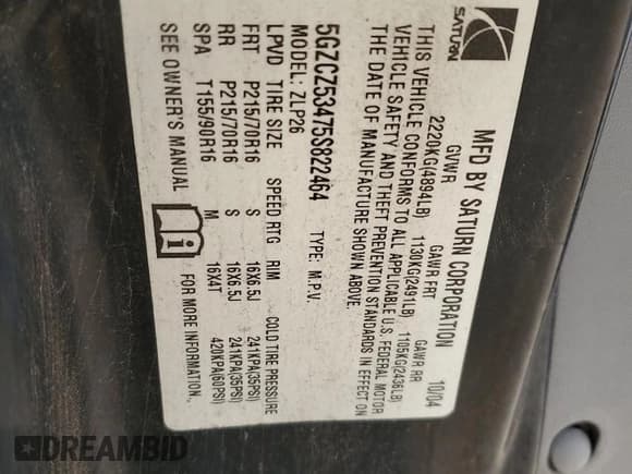 ✅ 2005 Saturn VUE • VIN: 5GZCZ53475S822464 • Lot: 52644605. Wystawiony na Copart z przebiegiem 159 384 mil. Bezpłatny archiwum sprzedaży aukcyjnych z USA i szczegółowy raport historii pojazdu na DreamBid. Zdjęcie 14.