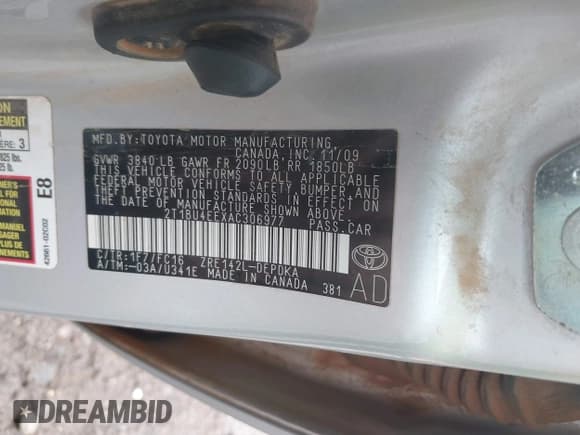 ✅ 2010 Toyota Corolla • VIN: 2T1BU4EEXAC306977 • Lot: 42275349. Listed on IAAI with 161,072 mi. Free auction sales archive from the USA and detailed vehicle history report at DreamBid. Image 9.