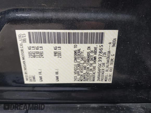 ✅ 2016 Nissan Maxima Platinum • VIN: 1N4AA6AP5GC397865 • Лот: 42628825. Опубликован ранее на IAAI с пробегом 220 666 миль. Бесплатный доступ к архиву аукционных продаж из США и подробный отчёт об истории автомобиля на DreamBid. Изображение 9.