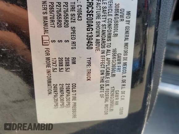 ✅ 2010 Chevrolet Silverado 1500 LT • VIN: 3GCRCSE00AG139450 • Lot: 60894144. Listed on Copart with Not provided. Free auction sales archive from the USA and detailed vehicle history report at DreamBid. Image 14.