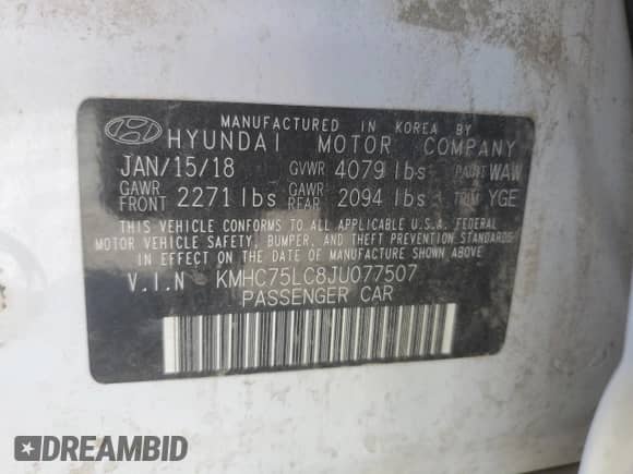 2018 Hyundai Ioniq SEL с VIN KMHC75LC8JU077507, выставлен на аукционе Copart как лот 72472544 с пробегом 119 773 миль миль и Списание • Salvage title. История ставок и продаж доступна на DreamBid. Изображение 13.