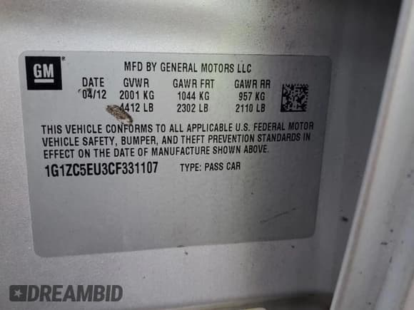 ✅ 2012 Chevrolet Malibu 1LT • VIN: 1G1ZC5EU3CF331107 • Lot: 71947874. Listed on Copart with 265,421 mi. Free auction sales archive from the USA and detailed vehicle history report at DreamBid. Image 12.