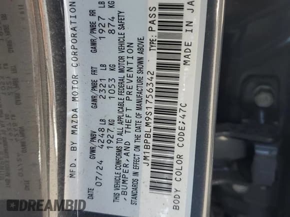 ✅ 2025 Mazda 3 S Carbon Edition • VIN: JM1BPBLM9S1756342 • Lot: 86496335. Listed on Copart with 3,692 mi. Free auction sales archive from the USA and detailed vehicle history report at DreamBid. Image 13.