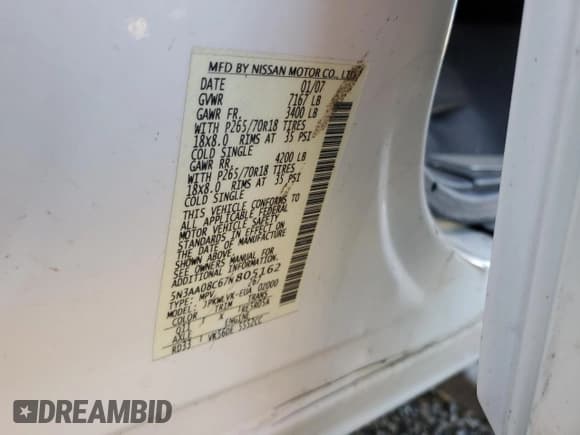 ✅ 2007 Infiniti QX56 • VIN: 5N3AA08C67N805162 • Лот: 86107485. Опубликован ранее на Copart с пробегом 251 289 миль. Бесплатный доступ к архиву аукционных продаж из США и подробный отчёт об истории автомобиля на DreamBid. Изображение 14.