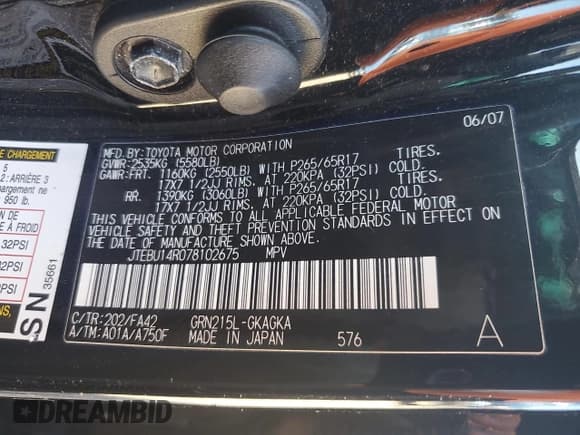 ✅ 2007 Toyota 4Runner SR5 • VIN: JTEBU14R078102675 • Lot: 82050275. Listed on Copart with Not provided. Free auction sales archive from the USA and detailed vehicle history report at DreamBid. Image 14.