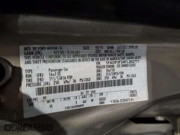 ✅ 2015 Ford Focus SE • VIN: 1FADP3F24FL262771 • Lot: 92699085. Listed on Copart with 247,871 mi. Free auction sales archive from the USA and detailed vehicle history report at DreamBid. Image 12.