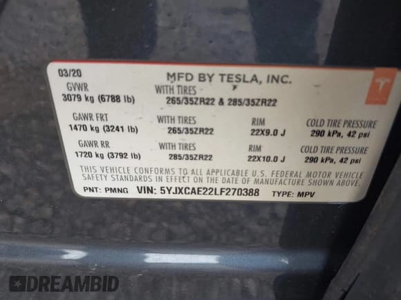 ✅ 2020 Tesla Model X Long Range • VIN: 5YJXCAE22LF270388 • Lot: 43600796. Wystawiony na IAAI z przebiegiem 52 353 mil. Bezpłatny archiwum sprzedaży aukcyjnych z USA i szczegółowy raport historii pojazdu na DreamBid. Zdjęcie 9.