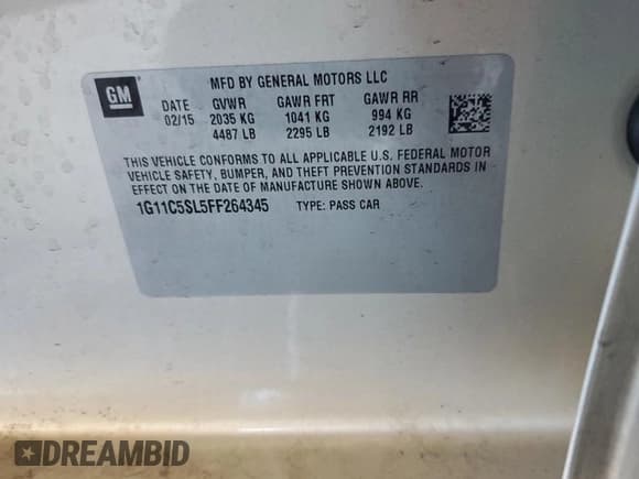 ✅ 2015 Chevrolet Malibu LT • VIN: 1G11C5SL5FF264345 • Lot: 86490385. Listed on Copart with 133,044 mi. Free auction sales archive from the USA and detailed vehicle history report at DreamBid. Image 12.