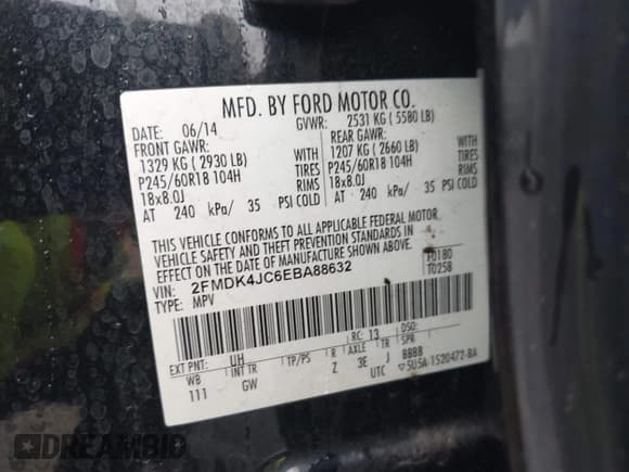 ✅ 2014 Ford Edge SEL • VIN: 2FMDK4JC6EBA88632 • Lot: 43289411. Listed on IAAI with 136,374 mi. Free auction sales archive from the USA and detailed vehicle history report at DreamBid. Image 9.