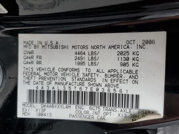 ✅ 2007 Mitsubishi Eclipse GT • VIN: 4A3AL35T67E036561 • Lot: 70348755. Wystawiony na Copart z przebiegiem 269 683 mil. Bezpłatny archiwum sprzedaży aukcyjnych z USA i szczegółowy raport historii pojazdu na DreamBid. Zdjęcie 12.
