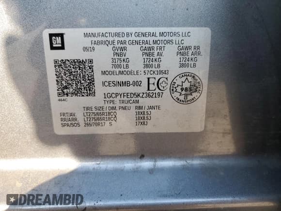 ✅ 2019 Chevrolet Silverado 1500 LT Trail Boss • VIN: 1GCPYFED5KZ362197 • Lot: 69458004. Wystawiony na Copart z przebiegiem 77 331 mil. Bezpłatny archiwum sprzedaży aukcyjnych z USA i szczegółowy raport historii pojazdu na DreamBid. Zdjęcie 14.