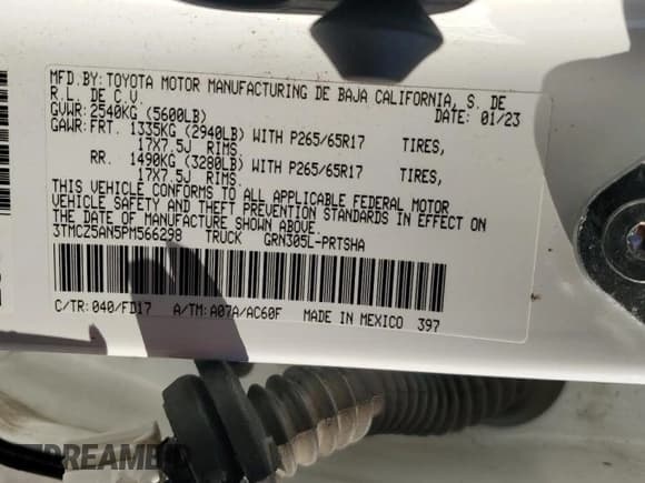 ✅ 2023 Toyota Tacoma TRD Off Road • VIN: 3TMCZ5AN5PM566298 • Lot: 86840595. Listed on Copart with 42,093 mi. Free auction sales archive from the USA and detailed vehicle history report at DreamBid. Image 13.