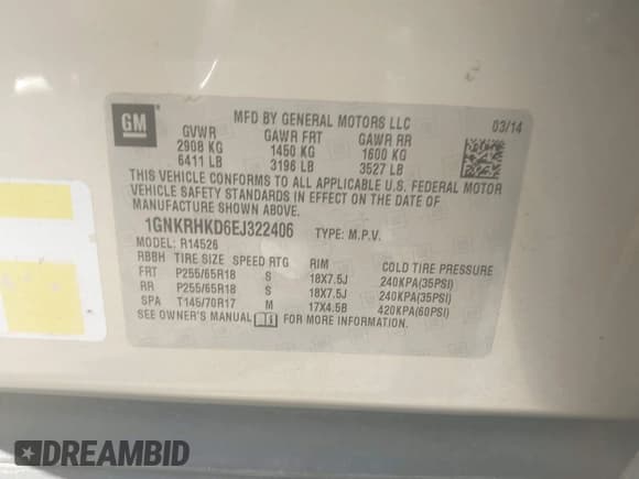 ✅ 2014 Chevrolet Traverse LT • VIN: 1GNKRHKD6EJ322406 • Lot: 43466215. Listed on IAAI with 220,754 mi. Free auction sales archive from the USA and detailed vehicle history report at DreamBid. Image 9.