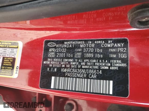 ✅ 2022 Hyundai Venue Limited • VIN: KMHRC8A36NU186614 • Lot: 42848445. Listed on Copart with Not provided. Free auction sales archive from the USA and detailed vehicle history report at DreamBid. Image 15.