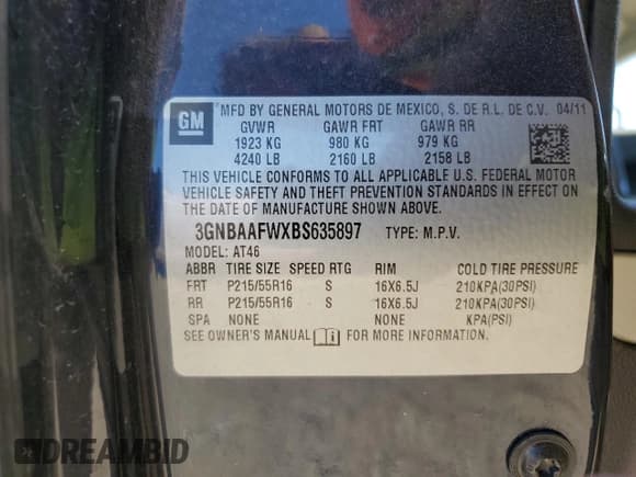 ✅ 2011 Chevrolet HHR LS • VIN: 3GNBAAFWXBS635897 • Lot: 73105174. Listed on Copart with 112,747 mi. Free auction sales archive from the USA and detailed vehicle history report at DreamBid. Image 13.