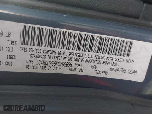 ✅ 2019 Dodge Durango SXT • VIN: 1C4RDHAG8KC769658 • Lot: 42390465. Listed on IAAI with 181,741 mi. Free auction sales archive from the USA and detailed vehicle history report at DreamBid. Image 9.