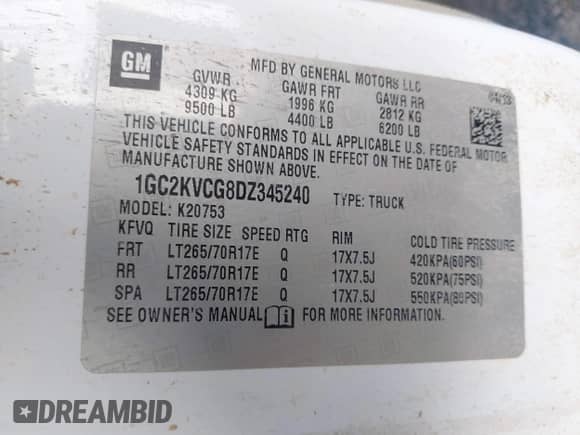 ✅ 2013 Chevrolet Silverado 2500HD Work Truck • VIN: 1GC2KVCG8DZ345240 • Lot: 38599201. Wystawiony na IAAI z przebiegiem 198 487 mil. Bezpłatny archiwum sprzedaży aukcyjnych z USA i szczegółowy raport historii pojazdu na DreamBid. Zdjęcie 9.