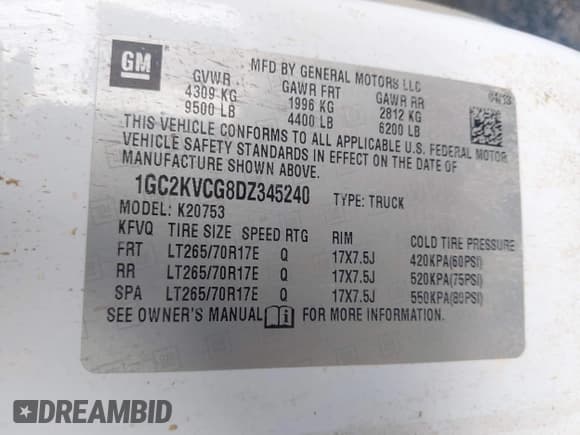 ✅ 2013 Chevrolet Silverado 2500HD Work Truck • VIN: 1GC2KVCG8DZ345240 • Lot: 38599201. Listed on IAAI with 198,487 mi. Free auction sales archive from the USA and detailed vehicle history report at DreamBid. Image 9.