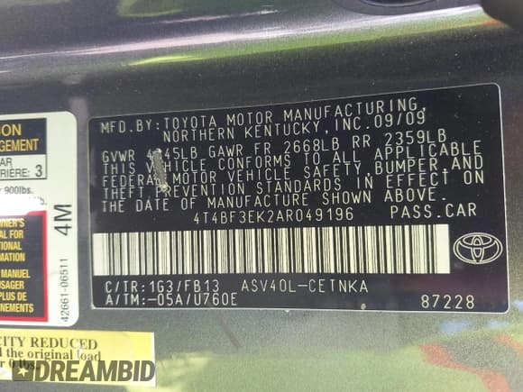 ✅ 2010 Toyota Camry XLE • VIN: 4T4BF3EK2AR049196 • Лот: 43587849. Опубликован ранее на IAAI с пробегом 275 077 миль. Бесплатный доступ к архиву аукционных продаж из США и подробный отчёт об истории автомобиля на DreamBid. Изображение 9.