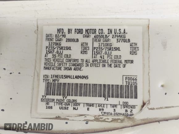 ✅ 1990 Ford Bronco • VIN: 1FMEU15H4LLA84045 • Lot: 42000365. Wystawiony na IAAI z przebiegiem 86 222 mil. Bezpłatny archiwum sprzedaży aukcyjnych z USA i szczegółowy raport historii pojazdu na DreamBid. Zdjęcie 9.