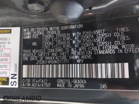 ✅ 2008 Toyota 4Runner SR5 • VIN: JTEBU14R68K011771 • Lot: 42931811. Listed on IAAI with 243,668 mi. Free auction sales archive from the USA and detailed vehicle history report at DreamBid. Image 9.