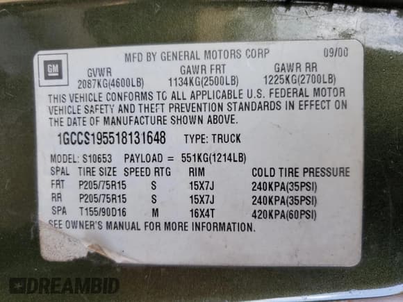 ✅ 2001 Chevrolet S-10 LS Xtreme • VIN: 1GCCS195518131648 • Лот: 76936684. Опубликован ранее на Copart с пробегом 219 298 миль. Бесплатный доступ к архиву аукционных продаж из США и подробный отчёт об истории автомобиля на DreamBid. Изображение 12.