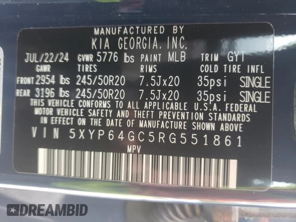 ✅ 2024 Kia Telluride S • VIN: 5XYP64GC5RG551861 • Lot: 50889765. Listed on Copart with 2,318 mi. Free auction sales archive from the USA and detailed vehicle history report at DreamBid. Image 15.