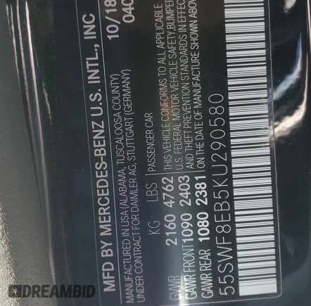 ✅ 2019 Mercedes-Benz C 300 • VIN: 55SWF8EB5KU290580 • Lot: 53017925. Wystawiony na Copart z przebiegiem Nie podano. Bezpłatny archiwum sprzedaży aukcyjnych z USA i szczegółowy raport historii pojazdu na DreamBid. Zdjęcie 10.