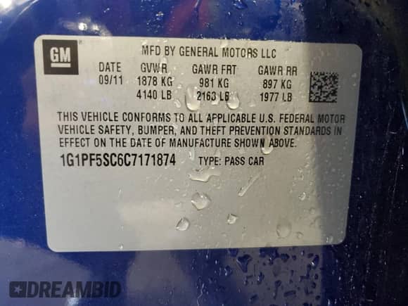 2012 Chevrolet Cruze 1LT z VIN 1G1PF5SC6C7171874, wystawiony jako Copart lot #90524795 z przebiegiem 47 381 mil mil oraz Szkoda całkowita • Salvage title. Historia ofert i sprzedaży dostępna na DreamBid. Obrazek 12.