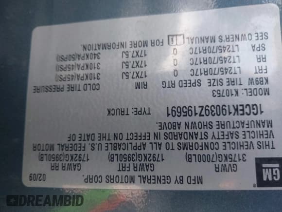 ✅ 2009 Chevrolet Silverado 1500 Work Truck • VIN: 1GCEK19039Z195691 • Lot: 41655098. Listed on IAAI with 140,048 mi. Free auction sales archive from the USA and detailed vehicle history report at DreamBid. Image 9.