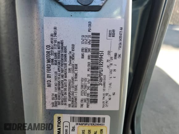 ✅ 2014 Ford Fusion SE Luxury • VIN: 3FA6P0PU7ER299451 • Lot: 86095445. Wystawiony na Copart z przebiegiem 104 627 mil. Bezpłatny archiwum sprzedaży aukcyjnych z USA i szczegółowy raport historii pojazdu na DreamBid. Zdjęcie 12.