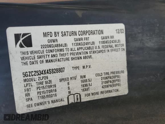 ✅ 2004 Saturn VUE V6 • VIN: 5GZCZ534X4S828807 • Lot: 87261534. Wystawiony na Copart z przebiegiem 397 721 mil. Bezpłatny archiwum sprzedaży aukcyjnych z USA i szczegółowy raport historii pojazdu na DreamBid. Zdjęcie 13.