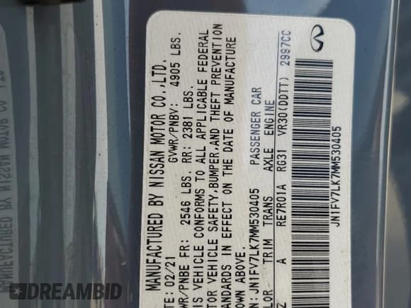 ✅ 2021 Infiniti Q60 Red Sport 400 • VIN: JN1FV7LK7MM530405 • Лот: 69787995. Опубликован ранее на Copart с пробегом 48 261 миль. Бесплатный доступ к архиву аукционных продаж из США и подробный отчёт об истории автомобиля на DreamBid. Изображение 13.